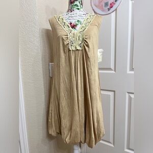 Lapis Tan Dress with Floral Lace